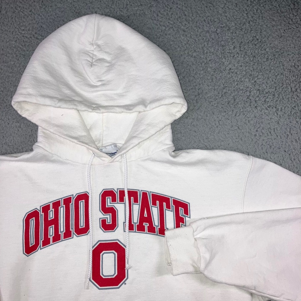 VTG Champion Ohio State University Buckeyes Hoodie Men L White Thrashed Pullover